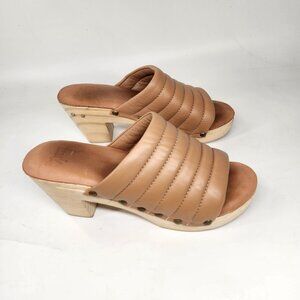 Beek Roller Platform Wood Heeled Clog Mule Sandals Womens 8 Brown Casual Luxe
